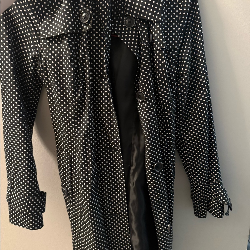 London Fog Black and White Polka Dot Trench Coat